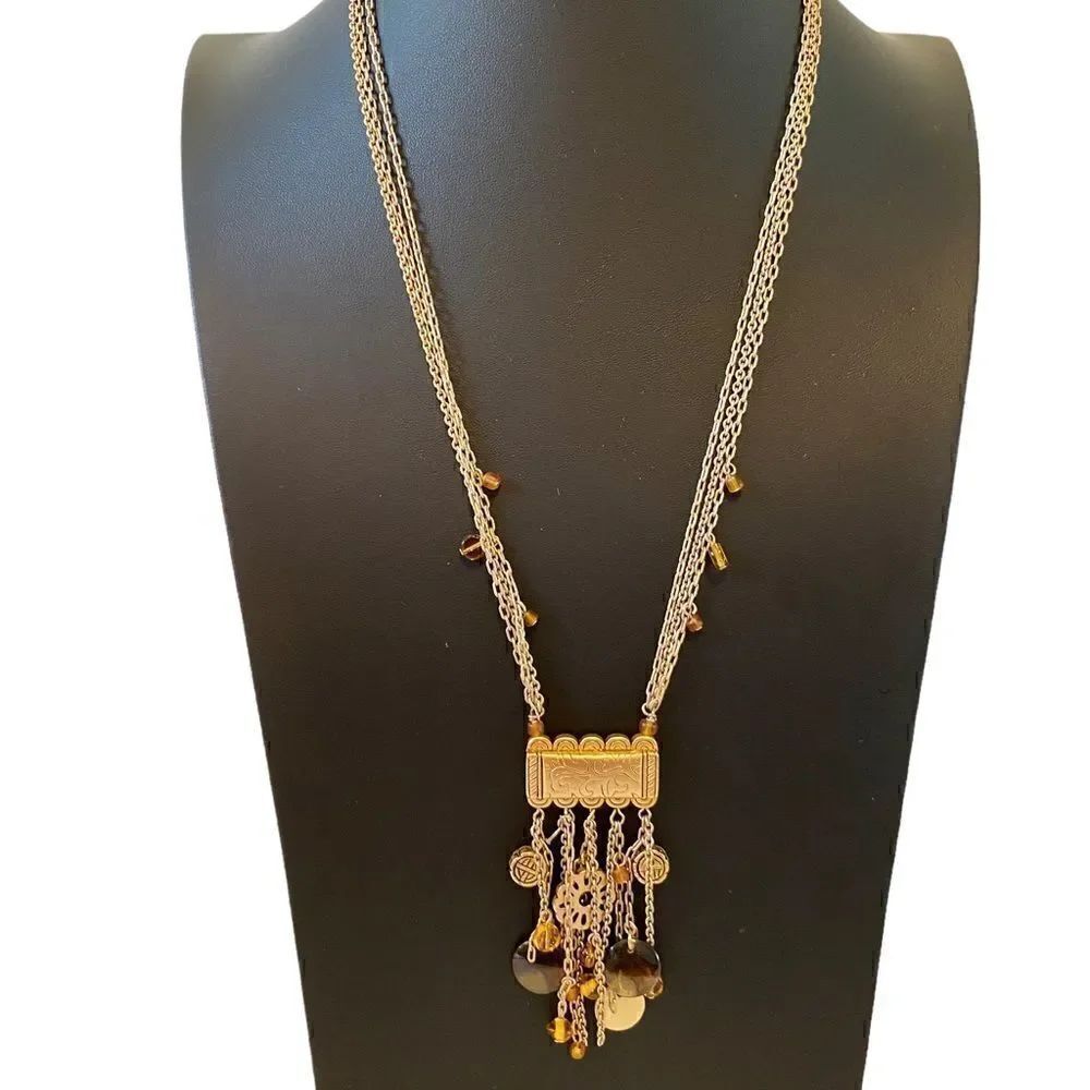Coldwater Creek Gold Tone Triple Chain Statement Necklace.